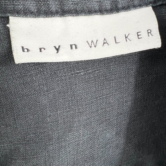 Bryn Walker Linen Button Up Long Sleeve Top Black oversized Lagenlook - Picture 3 of 5
